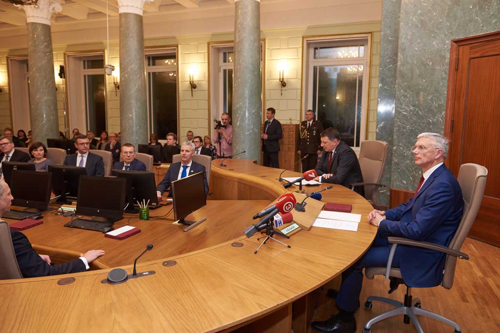Jaunievēlētā Ministru prezidenta Krišjāņa Kariņa svinīgā pilnvaru nodošanas pasākums Ministru kabinetā.