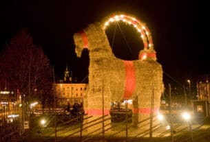 The famous billy goat of Gävle. This bugger gets burnt down almost every year. This picture was taken an hour before someone did the deed.