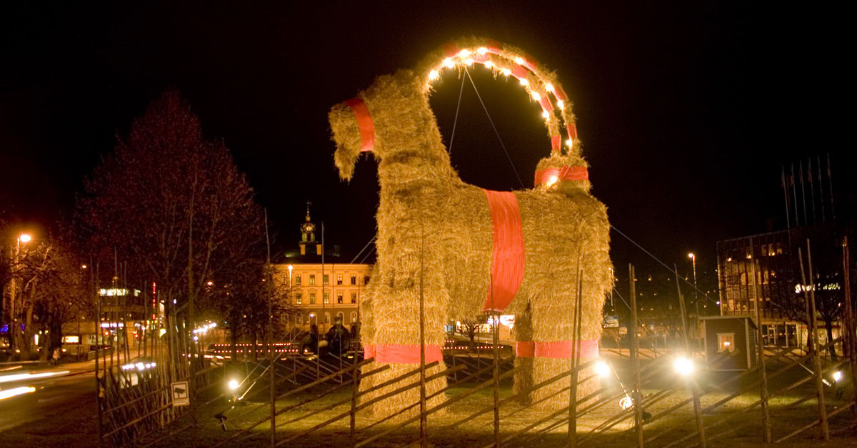 The famous billy goat of Gävle. This bugger gets burnt down almost every year. This picture was taken an hour before someone did the deed.